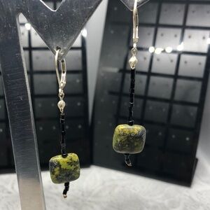 Artisan handcrafted sterling silver 925 stone boho long dangle drop earrings.